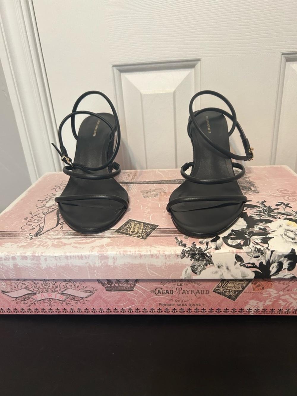 Anthropologie Black Minimalist Strappy Heels